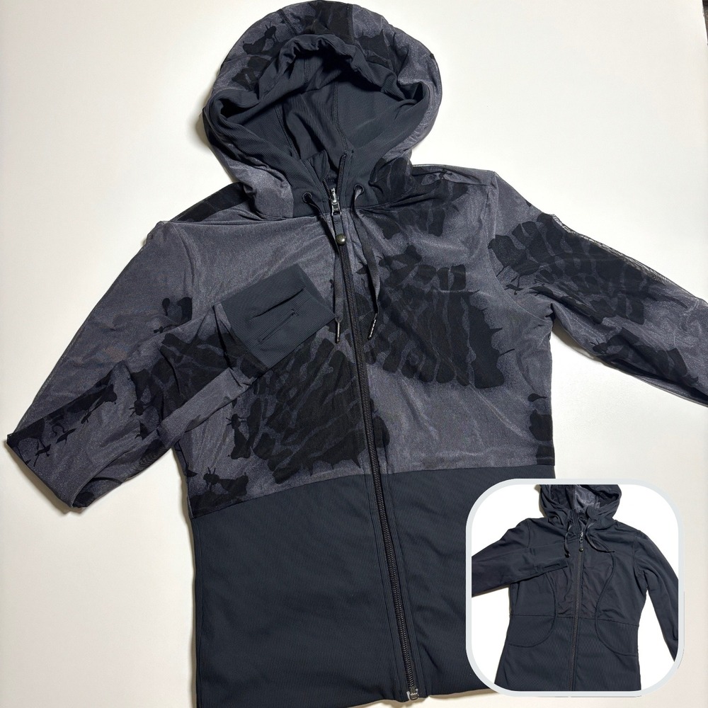 Lululemon Reversible Full Zip Woman's Sz 8 Hoodie Black Ribbed Grey Burnout
